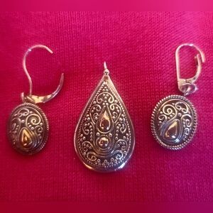 Indonesian Sterling/18K Pendant and Earrings